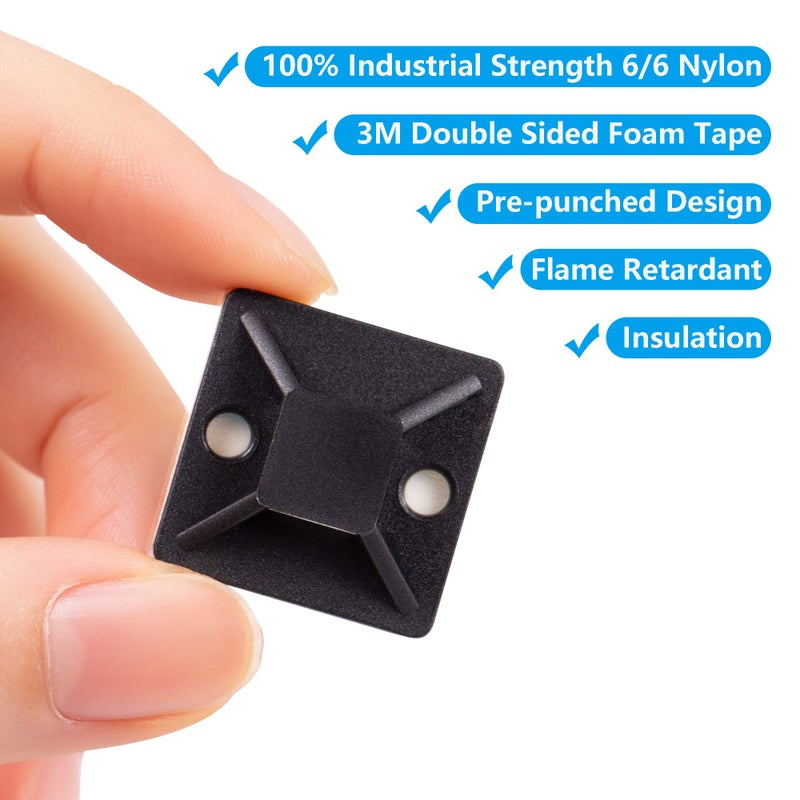 ALIGADO Cable Tie Mounts  Adhesive-Backed  1 Inch  for Cable Management  Cable Tie Anchors  100 Pack  Black - Image 3